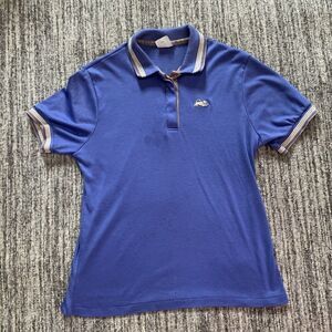 VTG 80s Garan Women's Polo Shirt Size Large Blue Animal Emblem Logo‎ SOFT Flaw